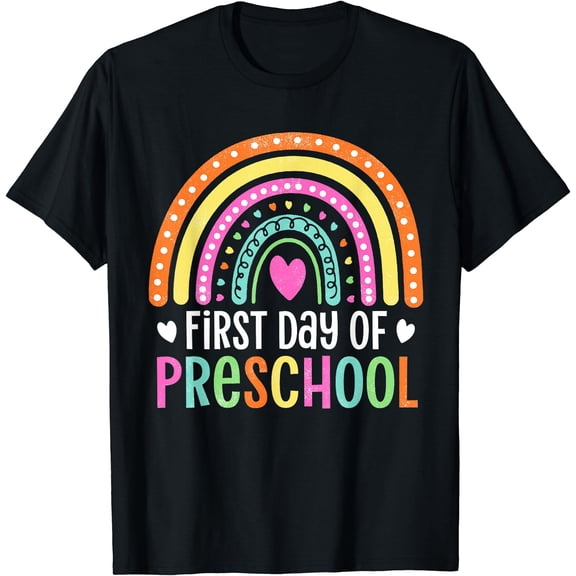 Hot Trending Tee With Preschool Back To School Rainbow First Day Of Preschool T-Shirt