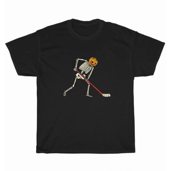 Hot Trending Tee With Pumpkin Skeleton Ice Hockey Sports Player T-Shirt Unisex Gift