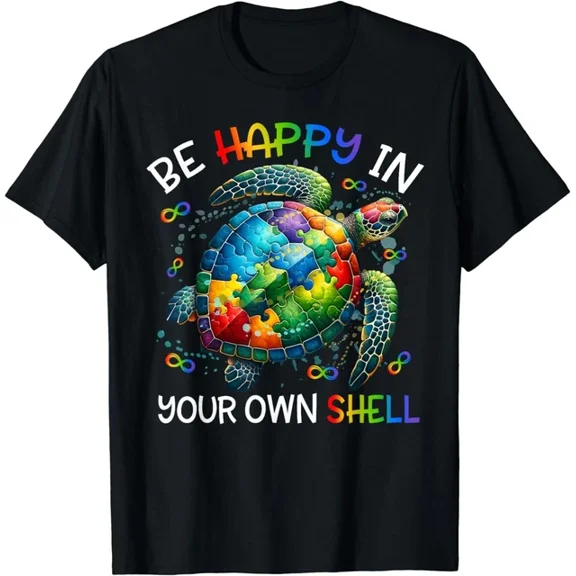 Hot Trending Tee With Puzzle Turtle Be Happy In Your Own Shell Autism Awareness. Gift Unisex T-Shirt