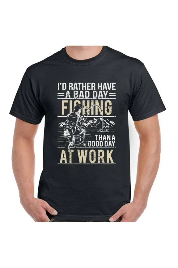 Hot Trending Tee With Rather A Bad Day Fishing Mens Womens Fisherman T-Shirt Angler Angling Fish Rod