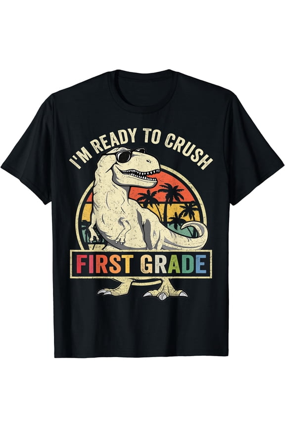 Hot Trending Tee With Ready To Crush First Grade 1St Day Of School Dinosaur T-Shirt