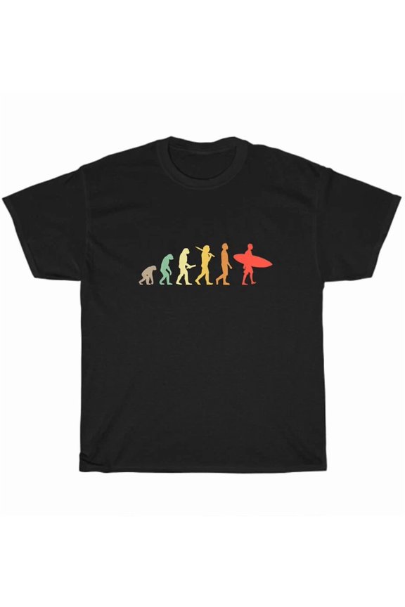 Hot Trending Tee With Retro Surfing Evolution T-Shirt Mens Cotton Vintage Surfers Tee Gift New