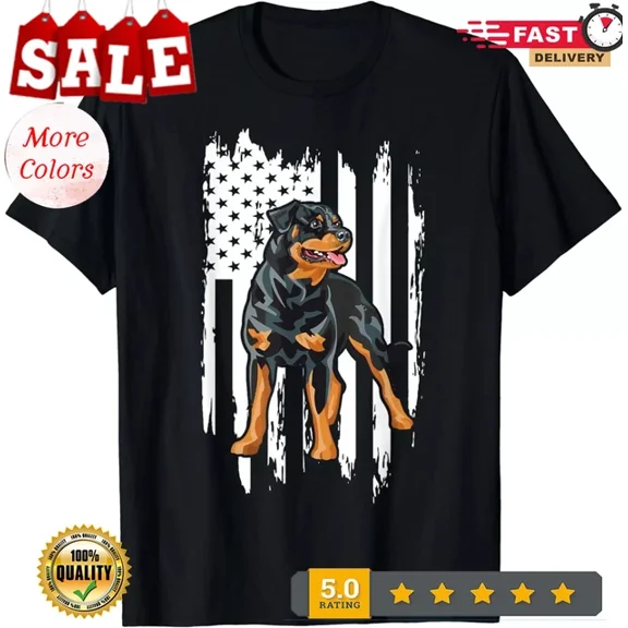 Hot Trending Tee With Rottweiler Shirt Vintage Usa American Flag Unisex T-Shirt