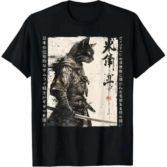 Hot Trending Tee With Samurai Cat Warrior Ukiyo Ink Artwork Cat Samurai Gift Unisex T-Shirt