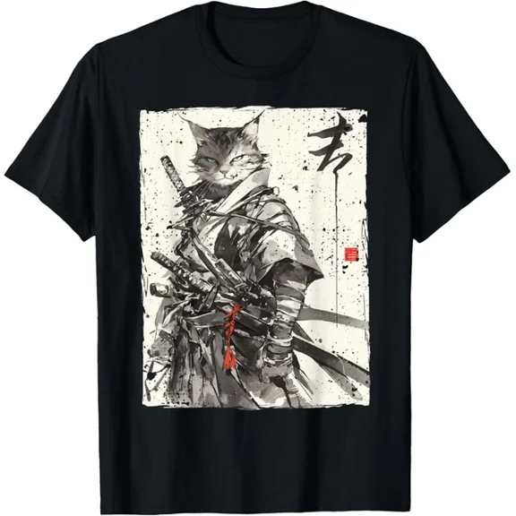 Hot Trending Tee With Samurai Cat Warrior Ukiyo Ink Artwork Cat Samurai Gift Unisex T-Shirt