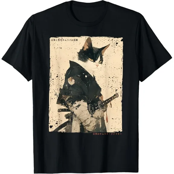 Hot Trending Tee With Samurai Cat Warrior Ukiyo Ink Artwork Cat Samurai Gift Unisex T-Shirt