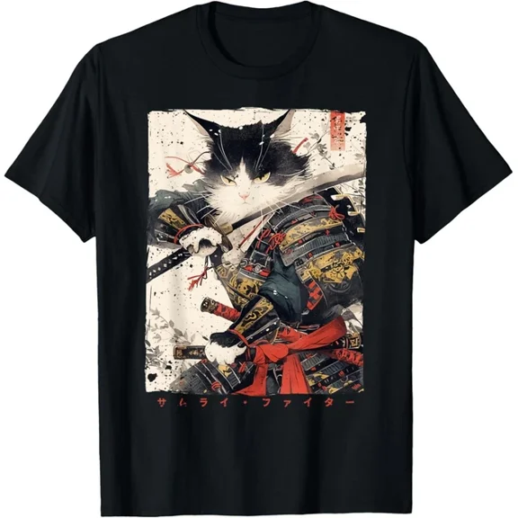 Hot Trending Tee With Samurai Cat Warrior Ukiyo Ink Artwork Cat Samurai Gift Unisex T-Shirt
