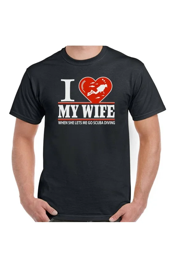 Hot Trending Tee With Scuba Diving T-Shirt Dive Sea Diver I Love My Wife Mens Womens Equipment Gear