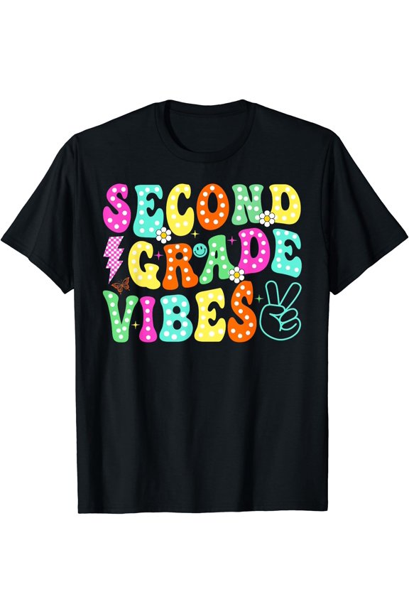 Hot Trending Tee With Second 2Nd Grade Vibes Back To School Groovy Teacher Student T-Shirt