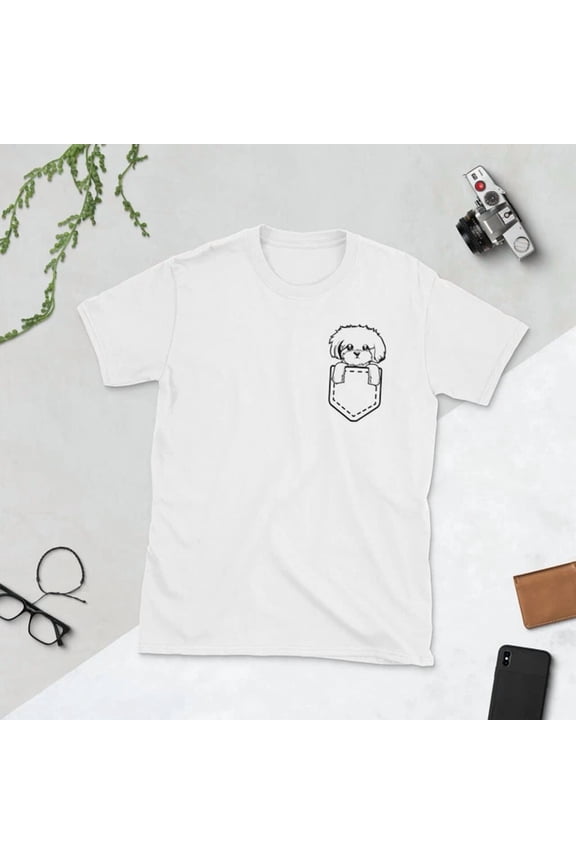 Hot Trending Tee With Shih Tzu Pocket Cute Face Dog Pet Lover T-Shirt