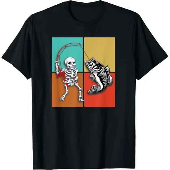 Hot Trending Tee With Skeleton Fishing Bass Fisherman Tee Gift Unisex T-Shirt