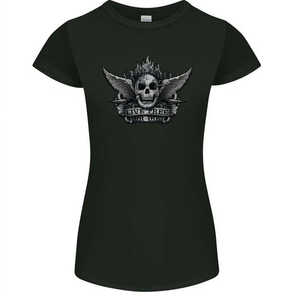 Hot Trending Tee With Skull Live Free Or Die Womens Womens Petite Cut T-Shirt
