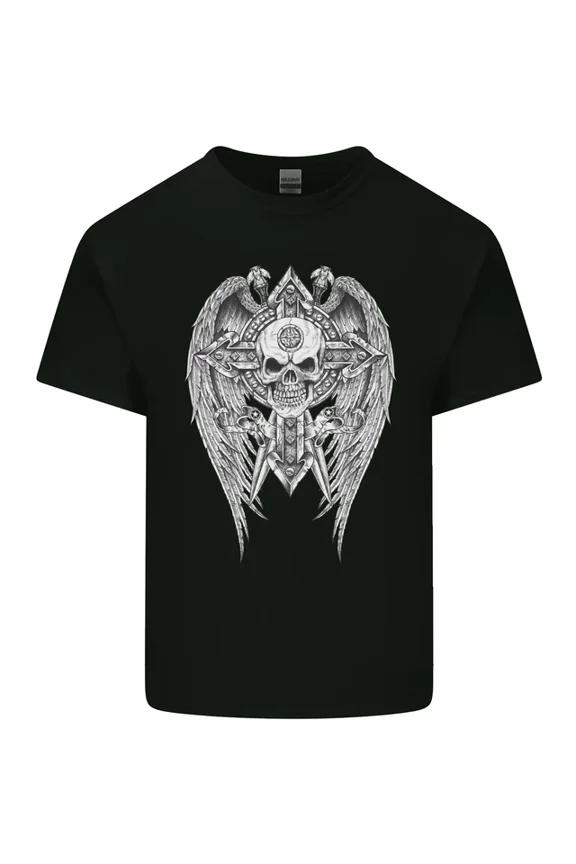 Hot Trending Tee With Skull Wings Viking Gothic Wings Gym Biker Mens Womens S-5Xl T-Shirt