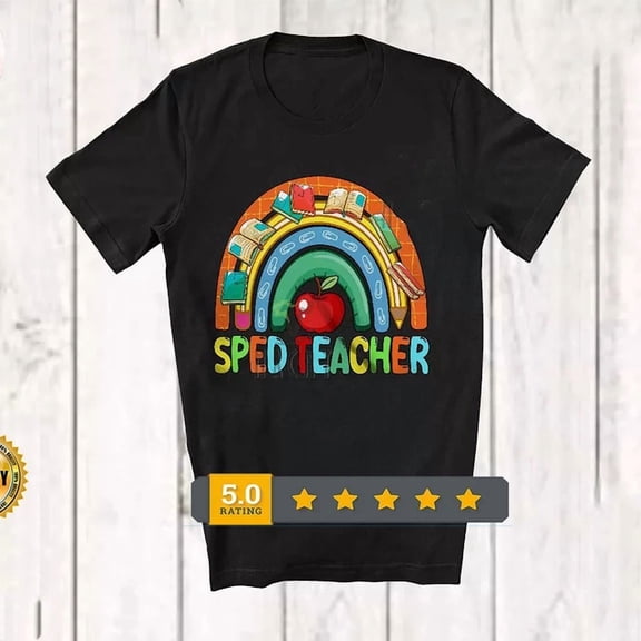 Hot Trending Tee With Sped Teacher, Colorful Rainbow School Things, Sped Teacher Students Group Shirt