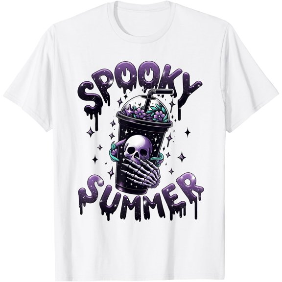 Hot Trending Tee With Spooky Summer Funny Meme Skeleton Coffee Funny Summerween Unisex S-5Xl T-Shirt