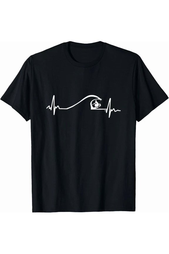 Hot Trending Tee With Surfer Surfing Wave Heartbeat Gift Unisex T-Shirt