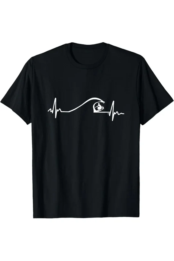 Hot Trending Tee With Surfer Surfing Wave Heartbeat Gift Unisex T-Shirt