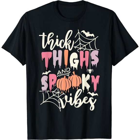Hot Trending Tee With Thick Thighs And Spooky Vibes Retro Groovy Pumpkin Unisex S-5Xl T-Shirt