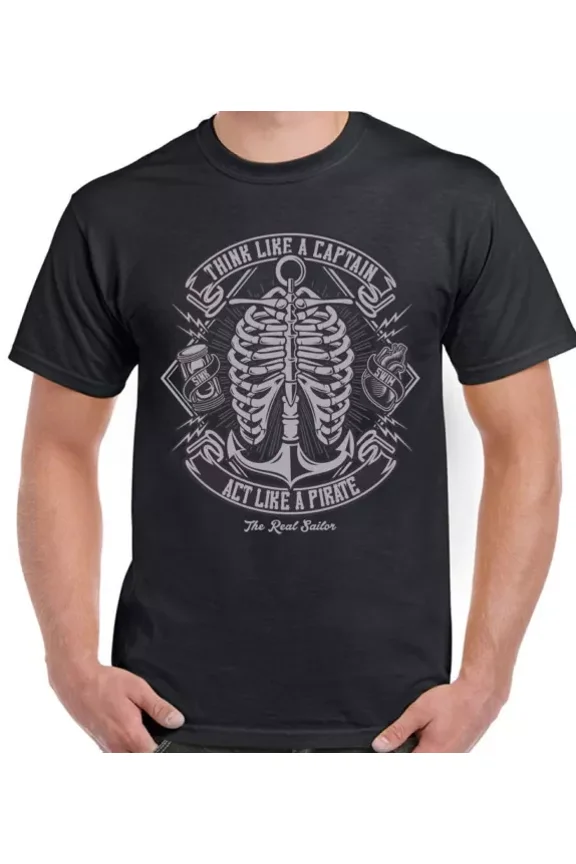 Hot Trending Tee With Think Like A Captain Act Pirate T-Shirt Mens Womens Fancy Dress Costume