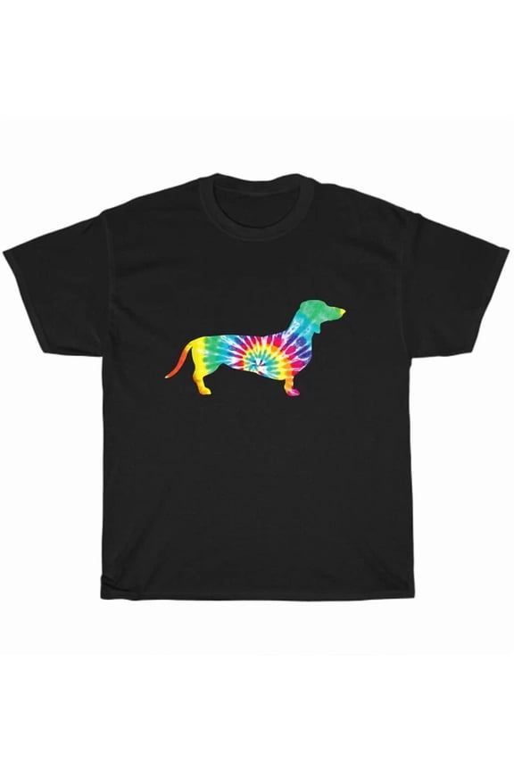 Hot Trending Tee With Tie Dye Dog Hippie Dachshund Puppy Weiner Doxie Chiweenie Retro T-Shirt Unisex