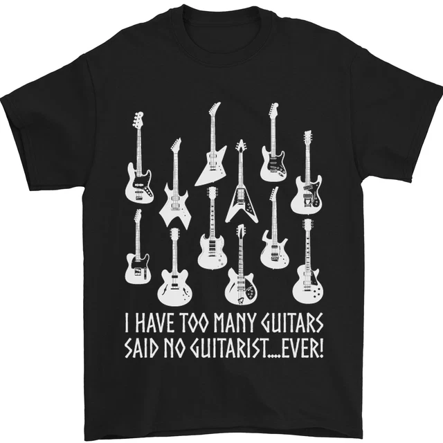 Maglietta Uomo Chitarrista - 'I Have Too Many Guitars' - 100% Cotone - Nero Taglia L