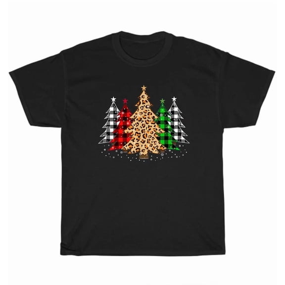 Hot Trending Tee With Trees With Buffalo Plaid Leopard Print Xmas T-Shirt Unisex Tee Gift