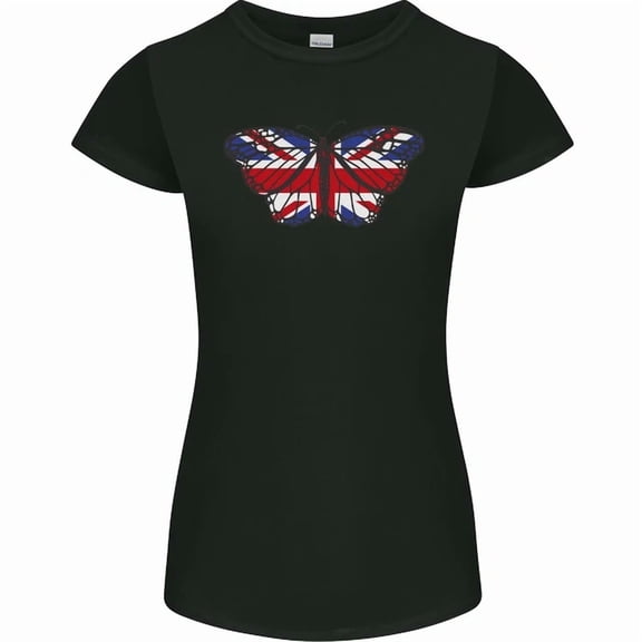 Hot Trending Tee With Union Jack Butterfly British Britain Flag Womens Womens Petite Cut T-Shirt