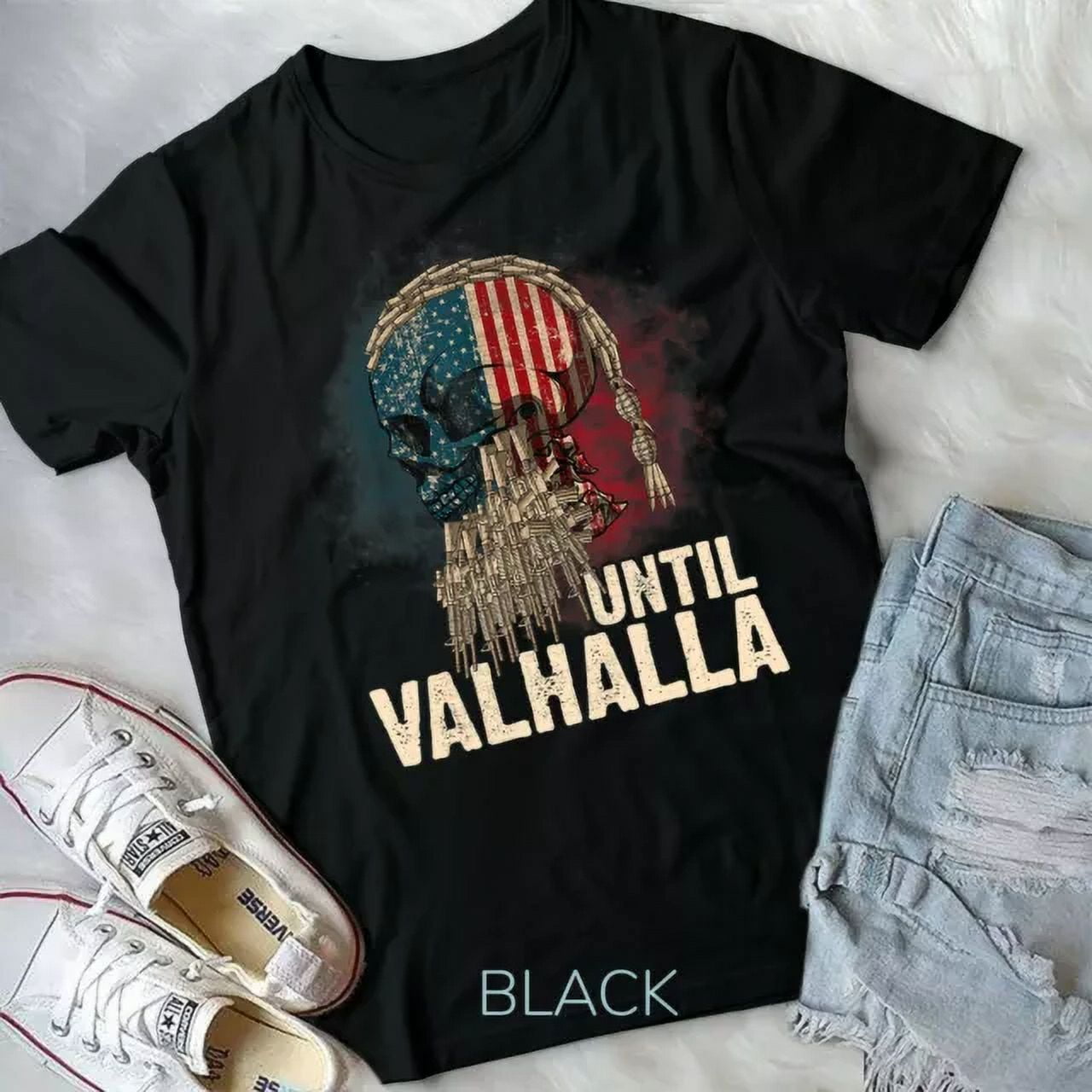 Hot Trending Tee With Until Valhalla Viking Us Flag Vintage Shirt-Til ...