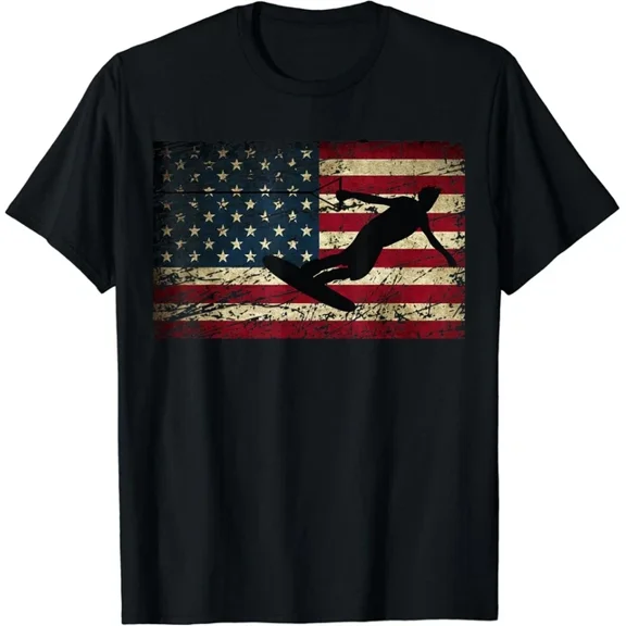 Hot Trending Tee With Usa Flag Wakeboarding T Shirt Wakeboarder Gift Unisex T-Shirt