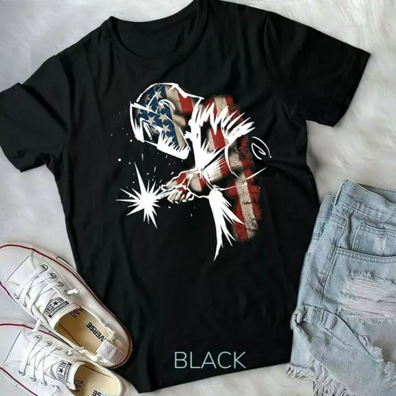Hot Trending Tee With Welder American Flag Usa Patriotic Welder Gift Unisex & T-Shirt