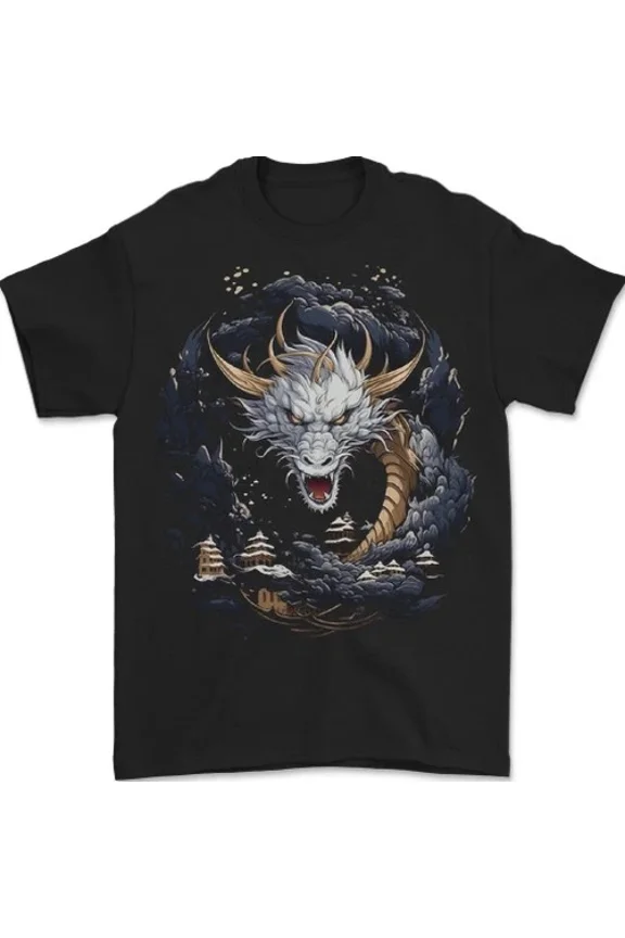Hot Trending Tee With White Japanese Dragon Fantasy Mens Womens S-5Xl T-Shirt
