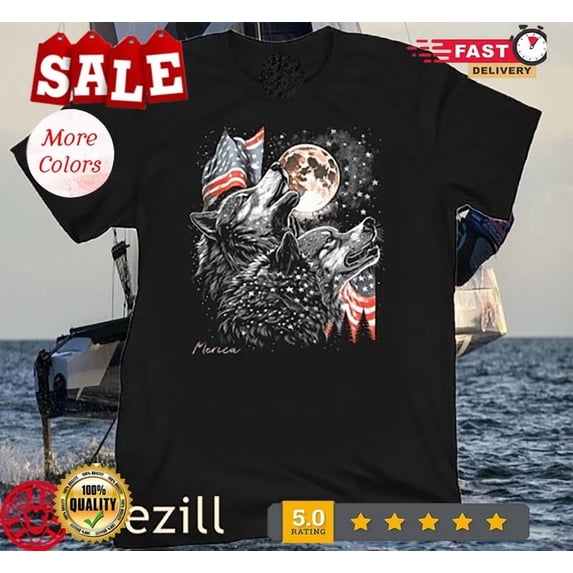 Hot Trending Tee With Wolf 4Th Of July American Flag Howling America ...