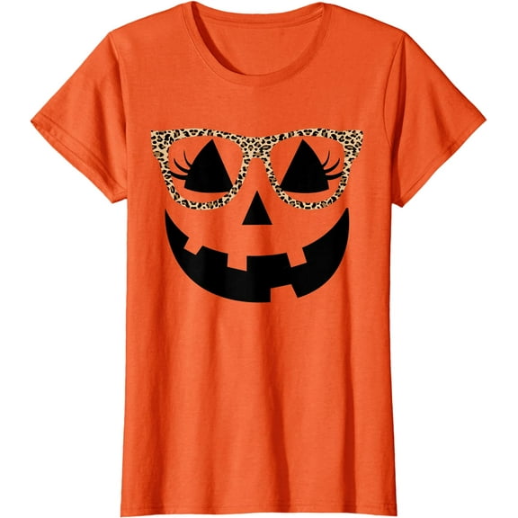Hot Trending Tee With Womens Pumpkin Face Leopard Glasses With Eyelashes Unisex S-5Xl T-Shirt