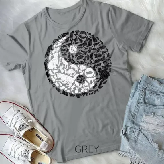 Hot Trending Tee With Yin Yang Symbol Tee Pilates Yoga Cat Cats Kitten Lover Unisex Form T-Shirt