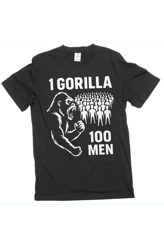 Hot Trending Tee with 100 Men Vs 1 Gorilla Internet T-Shirt Gorilla Challenge Tee Funny Shirt S-5Xl Birthday Gifts; For Men & Women