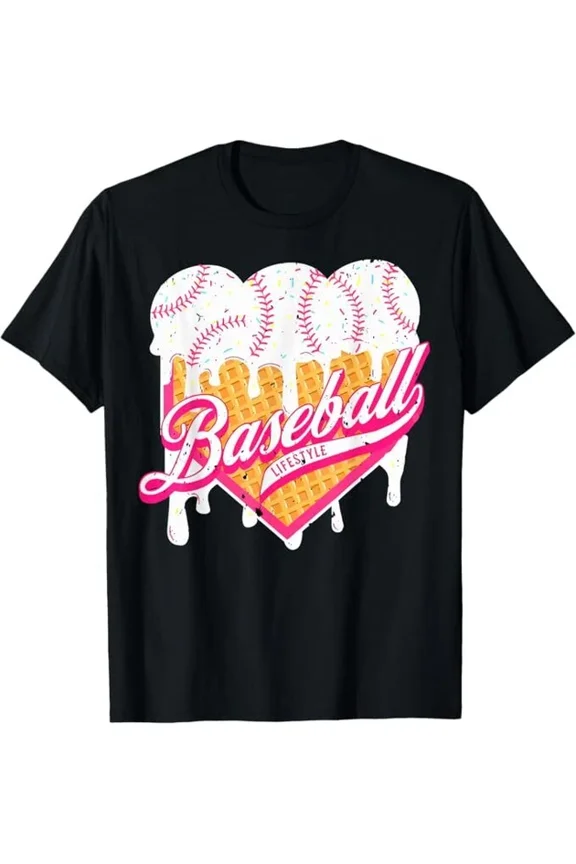 Hot Trending Tee with Baseball Home Plate Drip For Boys Ice Cream Spinkle T-Shirt S-5Xl Birthday Gifts; For Men & Women