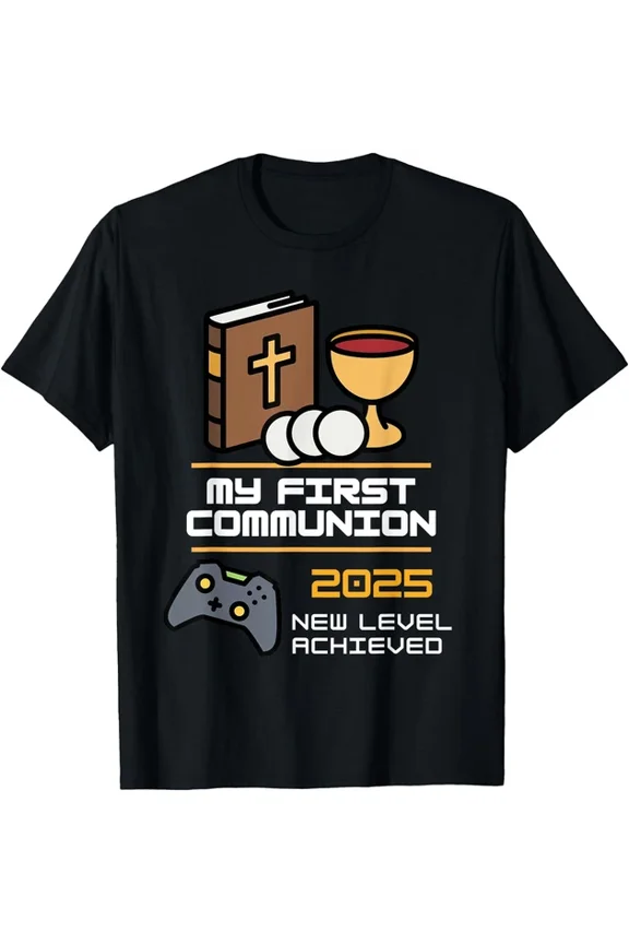 Hot Trending Tee with My 1St First Communion 2025 Boys Girls Controller Video Game T-Shirt S-5Xl Birthday Gifts; For Men & Women