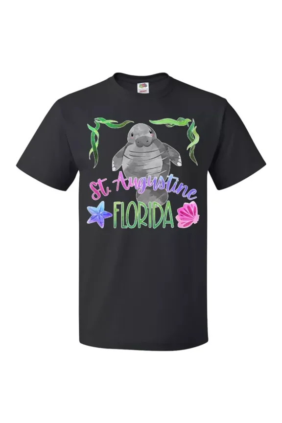 Hot Trending Tee with St. Augustine Florida Cute Swimming Manatee T-Shirt Summer State City S-5Xl Birthday Gifts; For Men & Women