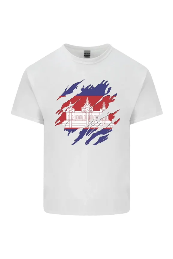 Hot Trending Torn Cambodia Flag Cambodian Day Football T-Shirt Design Preview Only