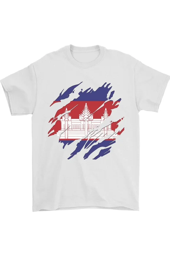 Hot Trending Torn Cambodia Flag Cambodian Day Football T-Shirt Design Preview Only