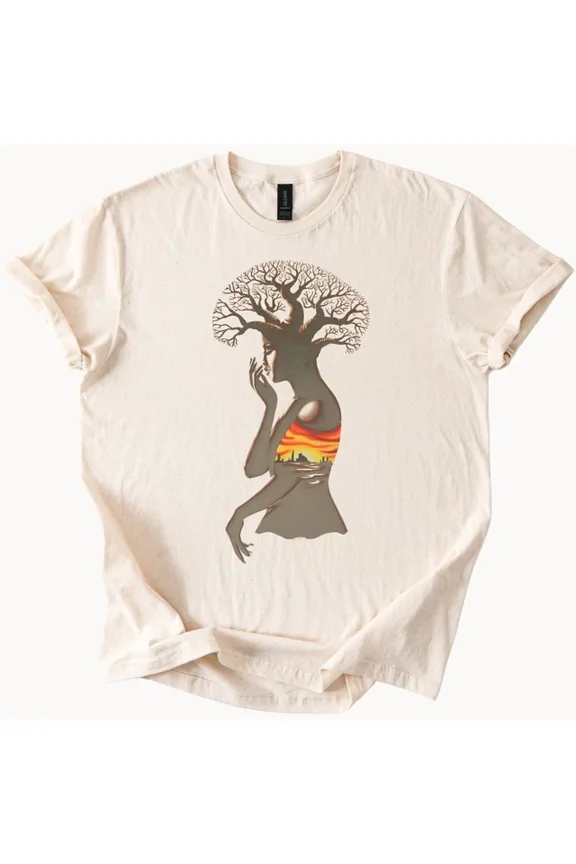 Hot Trending Tree Woman Sunset City Graphic T Shirt Unique Design Design Preview Only