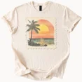 thumbnail image 1 of Hot Trending Tropical sunset beach graphic tee with palm tree and ocean art design Design Preview Only, 1 of 4
