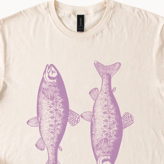 Hot Trending Two Purple Fish Graphic T Shirt Animal Lover Tee Design Preview Only