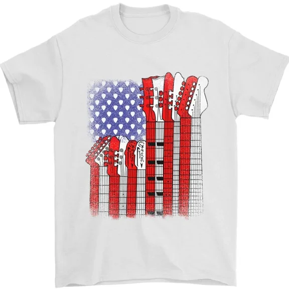 Hot Trending USA Guitar Flag Guitarist Electric Acoustic T-Shirt Design Preview Only