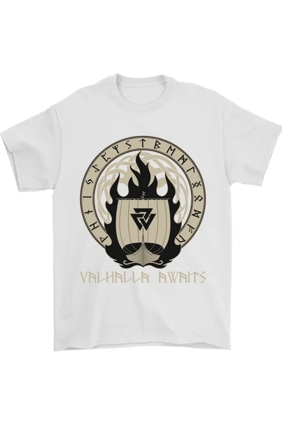 Hot Trending Vikings Valhalla Awaits Valknut Symbol Odin T-Shirt Design Preview Only
