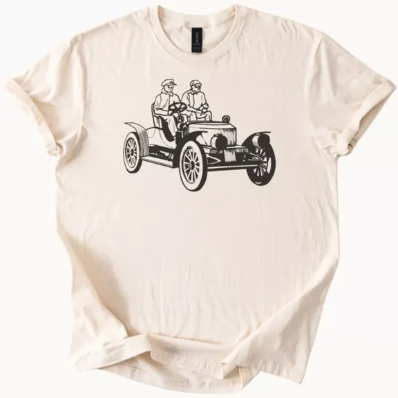 Hot Trending Vintage Car Shirt Mens Illustration Graphic Tee Antique Retro Tshirt Classic Design Preview Only