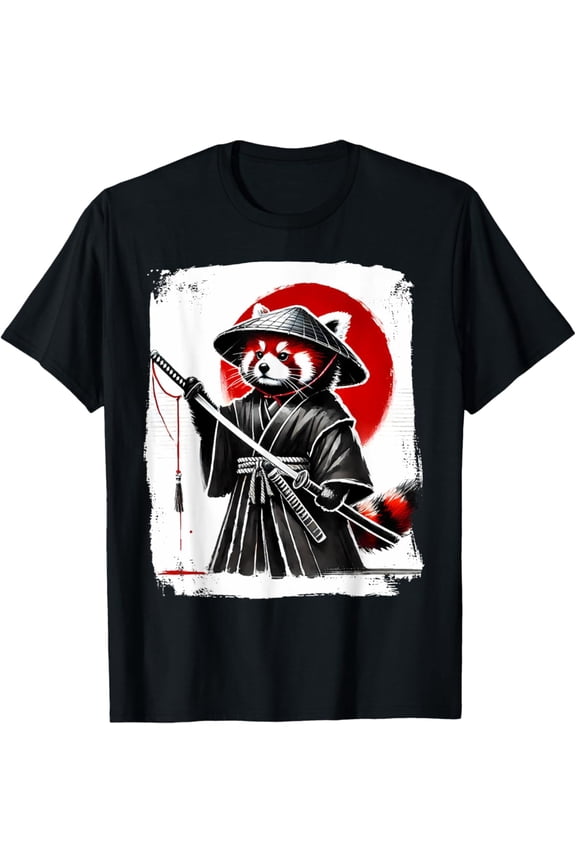 Hot Trending Vintage Samurai Red Panda Ukiyo-e Graphic Japanese Anime Art T-Shirt Vintage Tee -Birthday Gifts