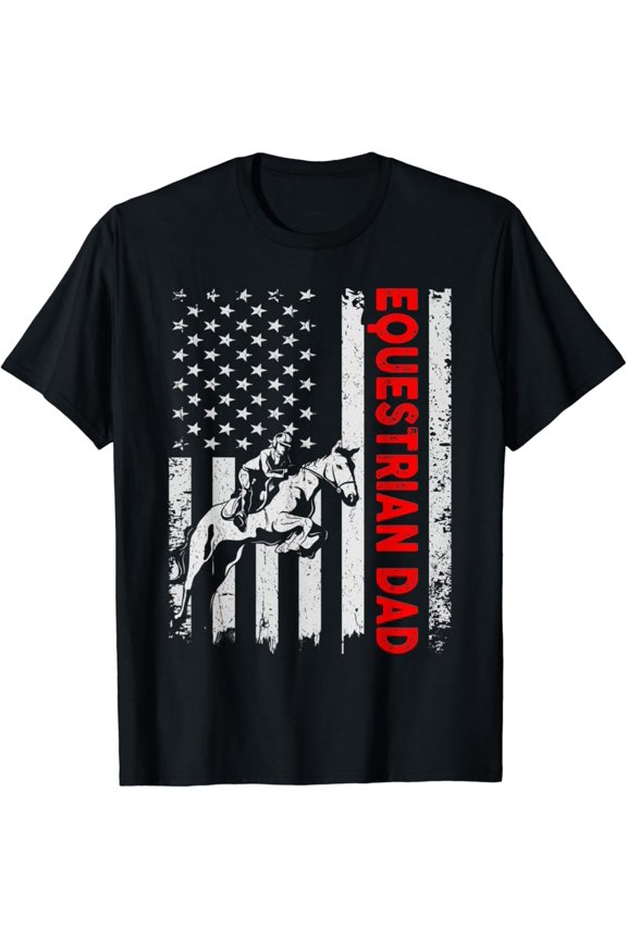 Hot Trending Vintage T-shirt Vintage Equestrian Dad USA Flag Retro Fathers Day Daddy Papa T-Shirt S-5XL - Trending Birrthday Tee Gifts Vintage Tee -Birthday Gifts