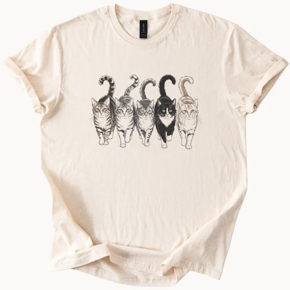 Hot Trending Walking Cats Graphic T Shirt Cute Cat Lover Tee Animal Print Unisex Shirt Design Preview Only