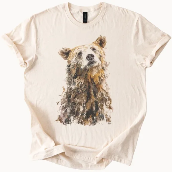 Hot Trending Watercolor Bear Tee Grizzly Graphic Shirt Nature Top Design Preview Only